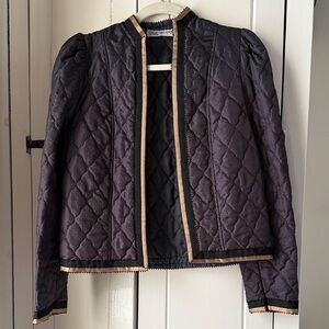 Vintage Black Quilted Blazer with Bronze Trim